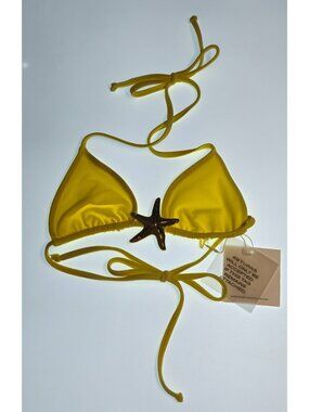 NWT SAME Los Angeles Starfish Triangle Bikini Top Butter Yellow Gold Hardware S